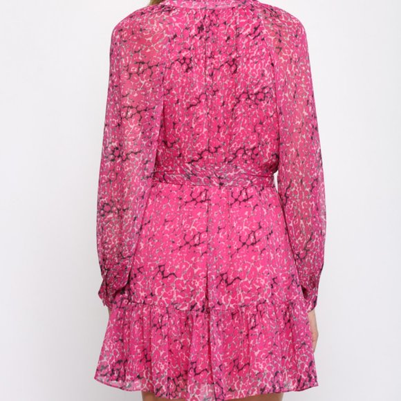 NWT Fate Animal Print With Lurex Chiffon Tie Waist Dress In Hot Pink - Picture 8 of 10